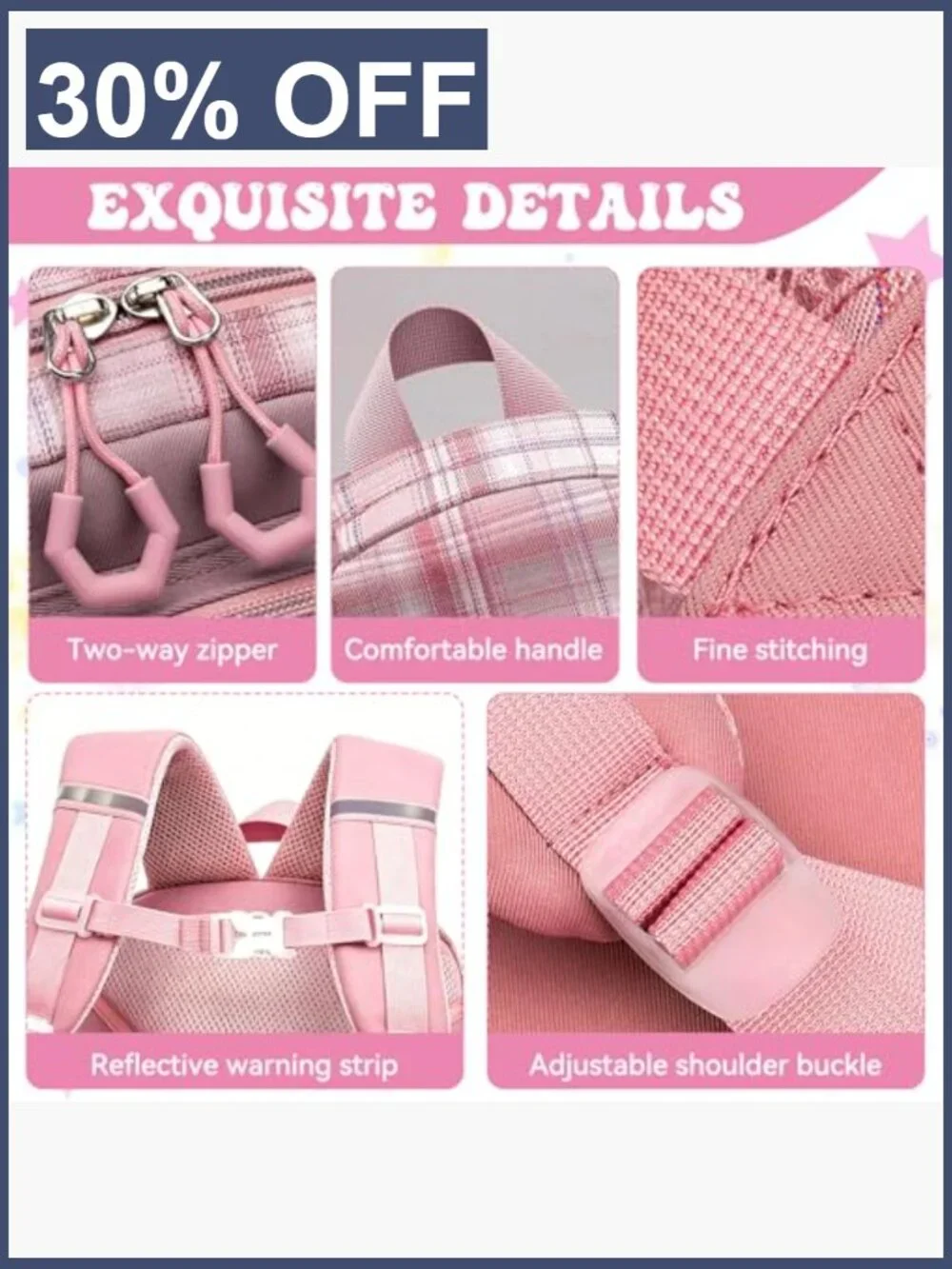 Preppy Plaid Backpack for Girls, Large Capacity School Bag, 17 Inch, Bookbag